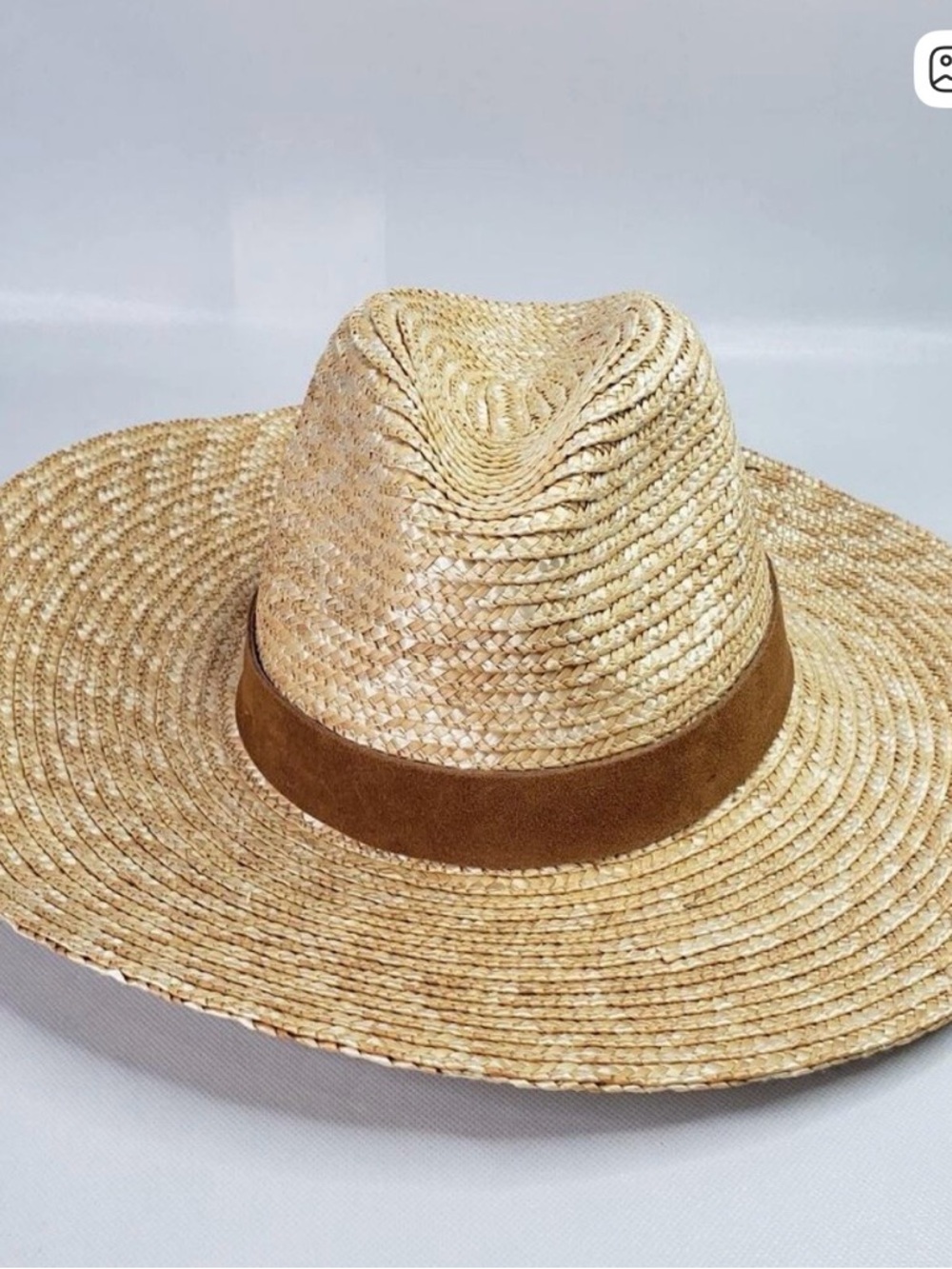 GIGI PIP Isla Straw Fedora Hat Wide Brim Natural Brown Suede One Size New